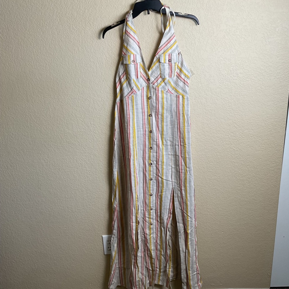 ASOS Womens 6 NWT Multicolor Striped‎ Long Maxi Sleeveless Halter Top Buttons